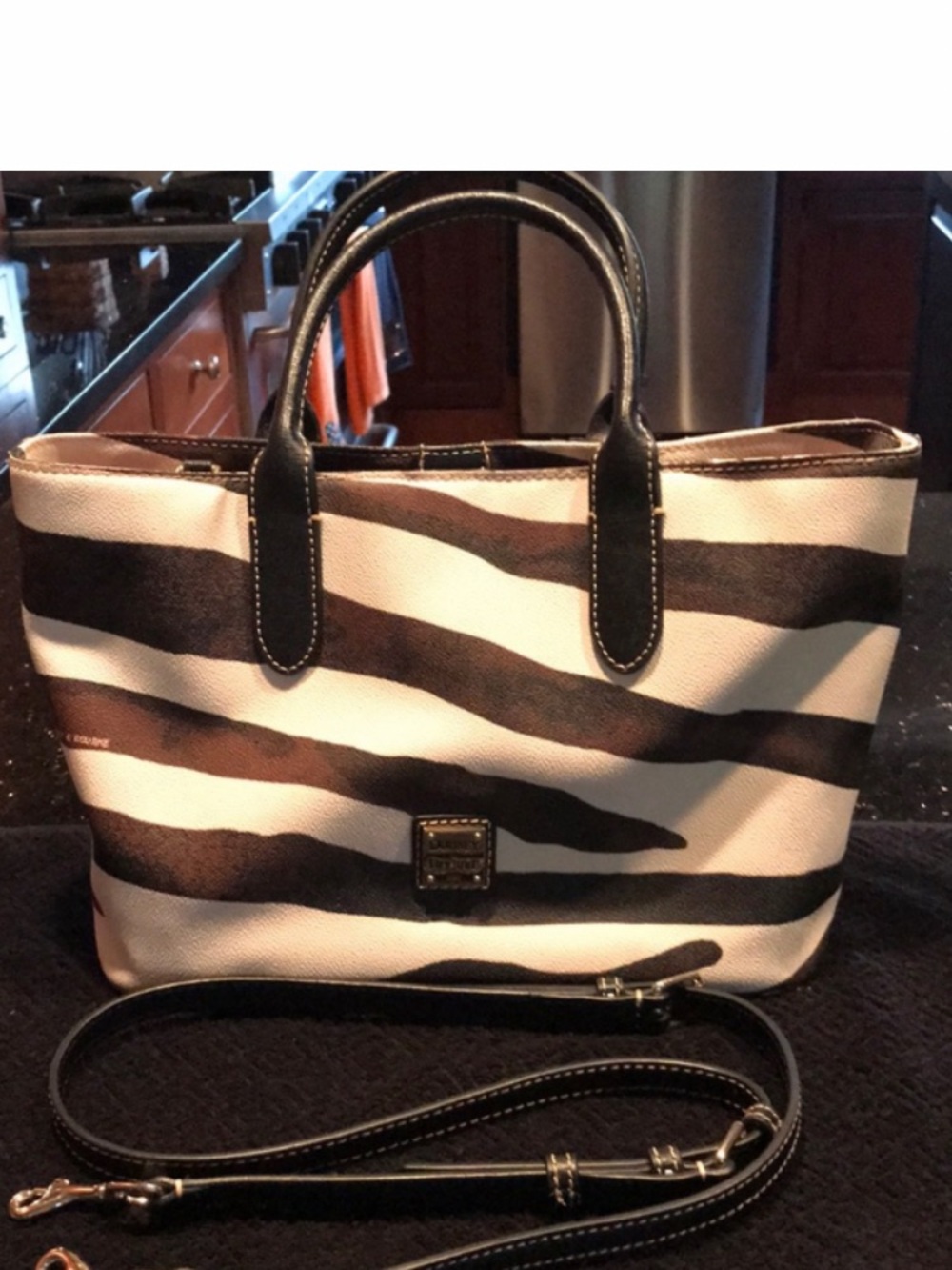 Dooney & Bourke Brown and White Zebra-Print Tote